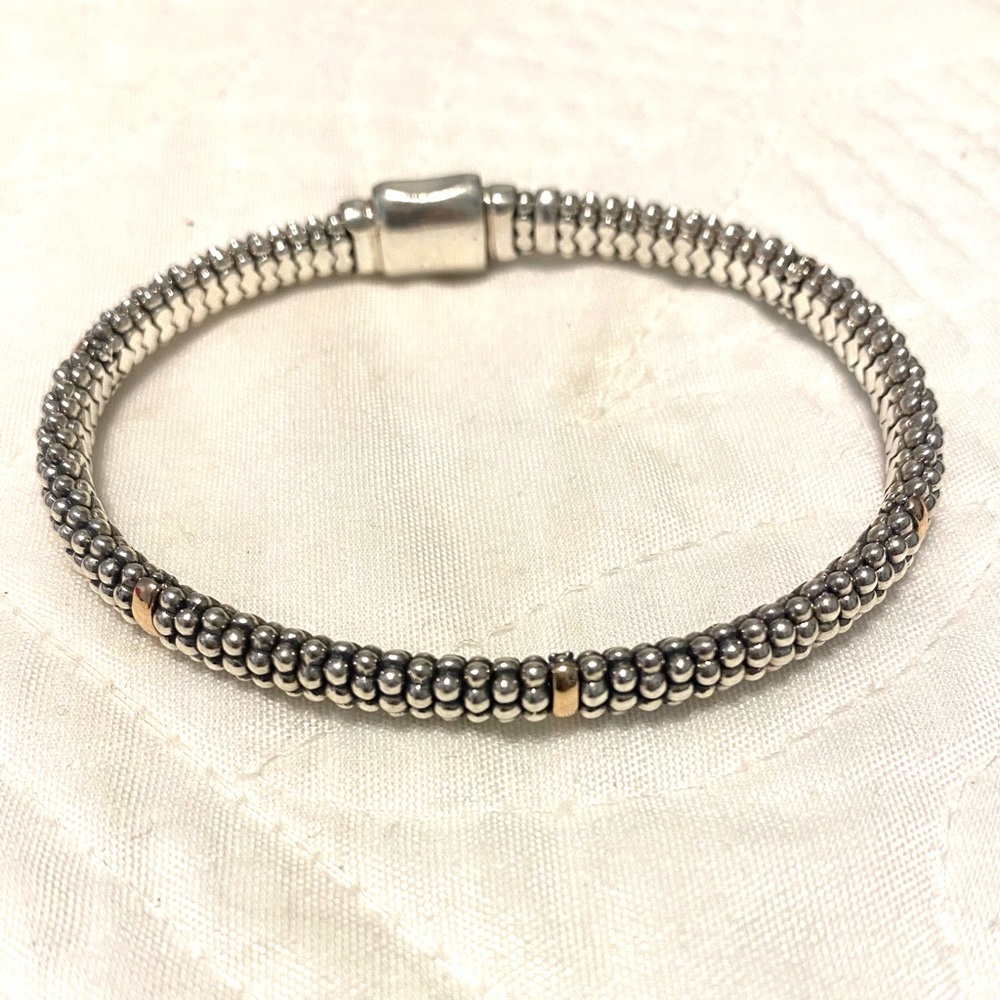Lagos 5 station silver and rose gold bracelet